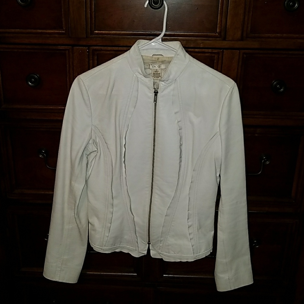 White. Cache leather jacket.